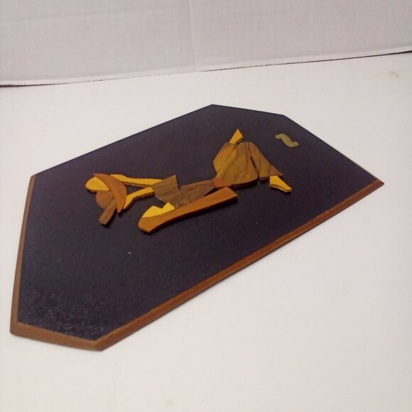 Vintage Wood Art Plaques Carved Inlay Women Bread Decor Wall Hanging Isreal - Picture 7 of 9